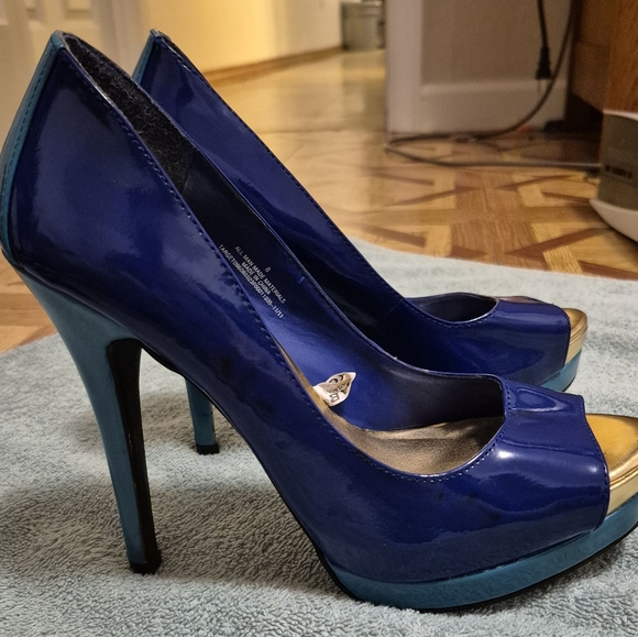Mossimo Womens Stiletto Heels Shoes Size 8 Slip On Blue/Teal Peep Toe - Picture 3 of 12